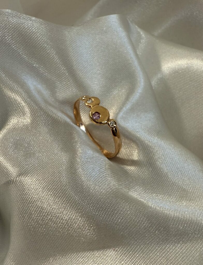 Bague Or Jaune 18kt, Diamants & Saphir rose